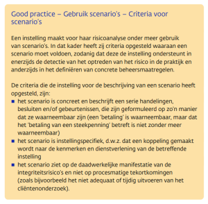 Good practice - gebruik scenario's - criteria voor scenario's